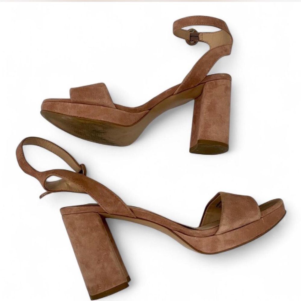 STEVE MADDEN PERCH PLATFORM BLUSH TAN SUEDE LEATHER HIGH HEEEL SANDALS SIZE 8.5